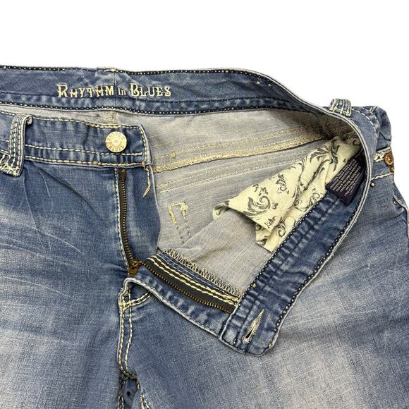 Rhythm in Blues Embroidered Pockets Stretch Blue Jeans Size 14 Reg‎ *(36x29)* - Picture 3 of 13